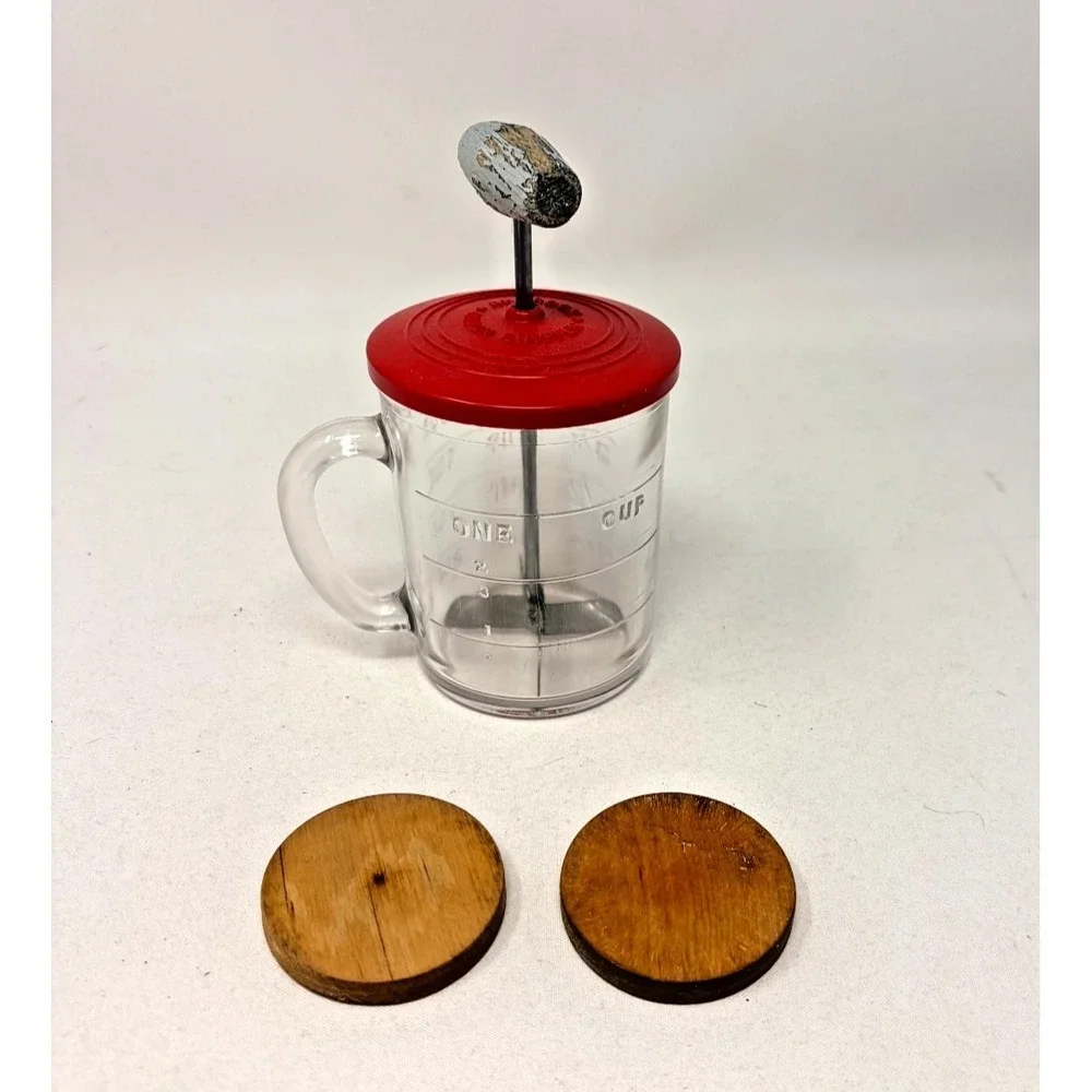 VTG Hazel Atlas Hand Mixer One Cup Measuring Mug Chopper Red Lid Kitchen